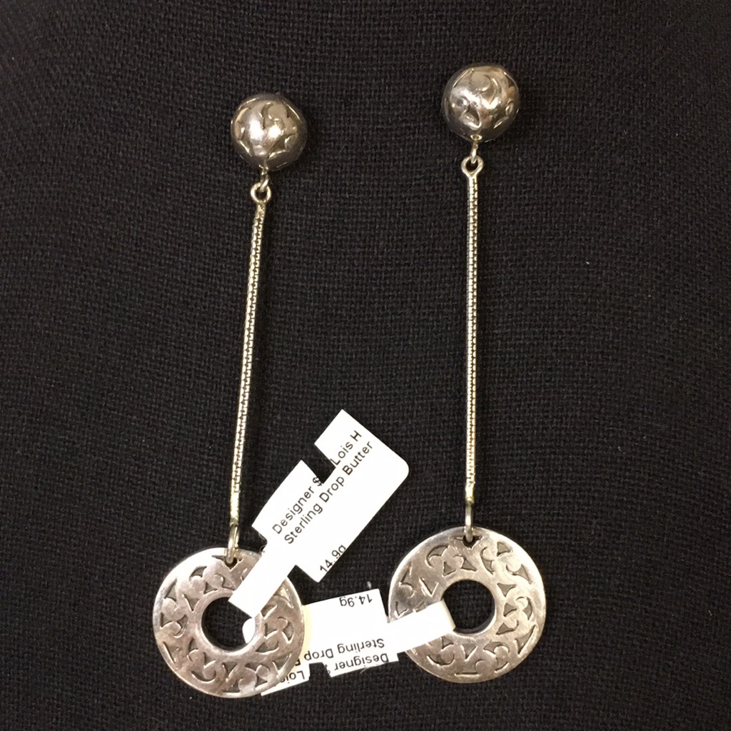 Lois Hill Sterling Silver Drop Dangle Cut Out Post Back Earrings Nwt 385$